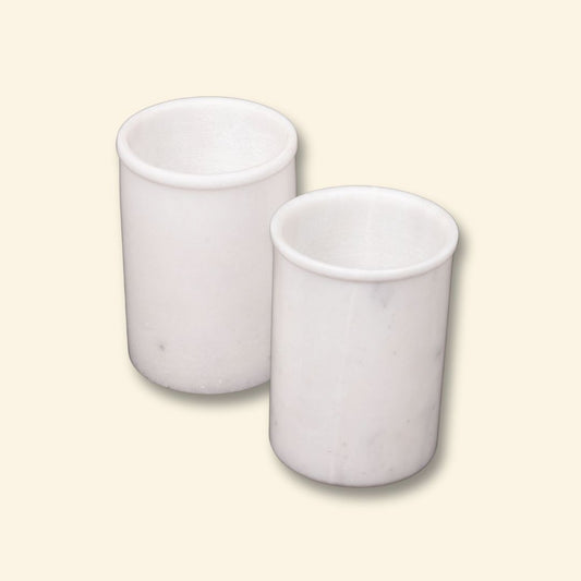 Vaso multiusos de mármol blanco para beber | Diseño artesanal (juego de 2)