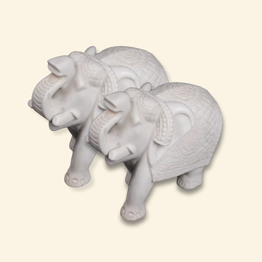 White Marble Indian Elephant | Handcrafted Symbol of Wisdom & Strength