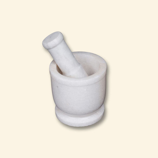 White Marble Mortar & Pestle | Handcrafted Spice Grinder | Kitchen Essestial