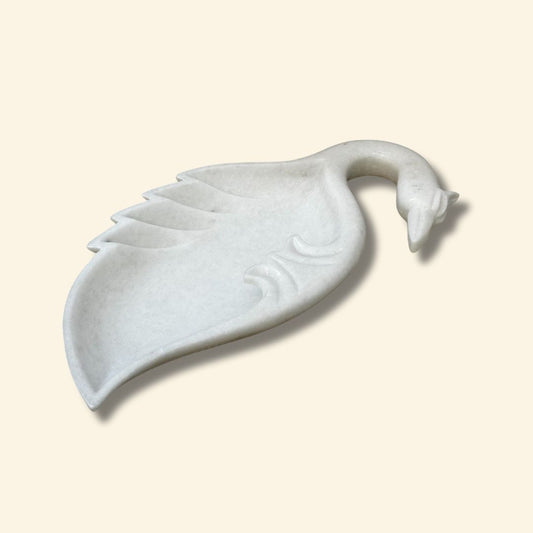 Cuenco de mármol blanco con forma de pavo real | Centro de mesa elegante y decoración artística de lujo
