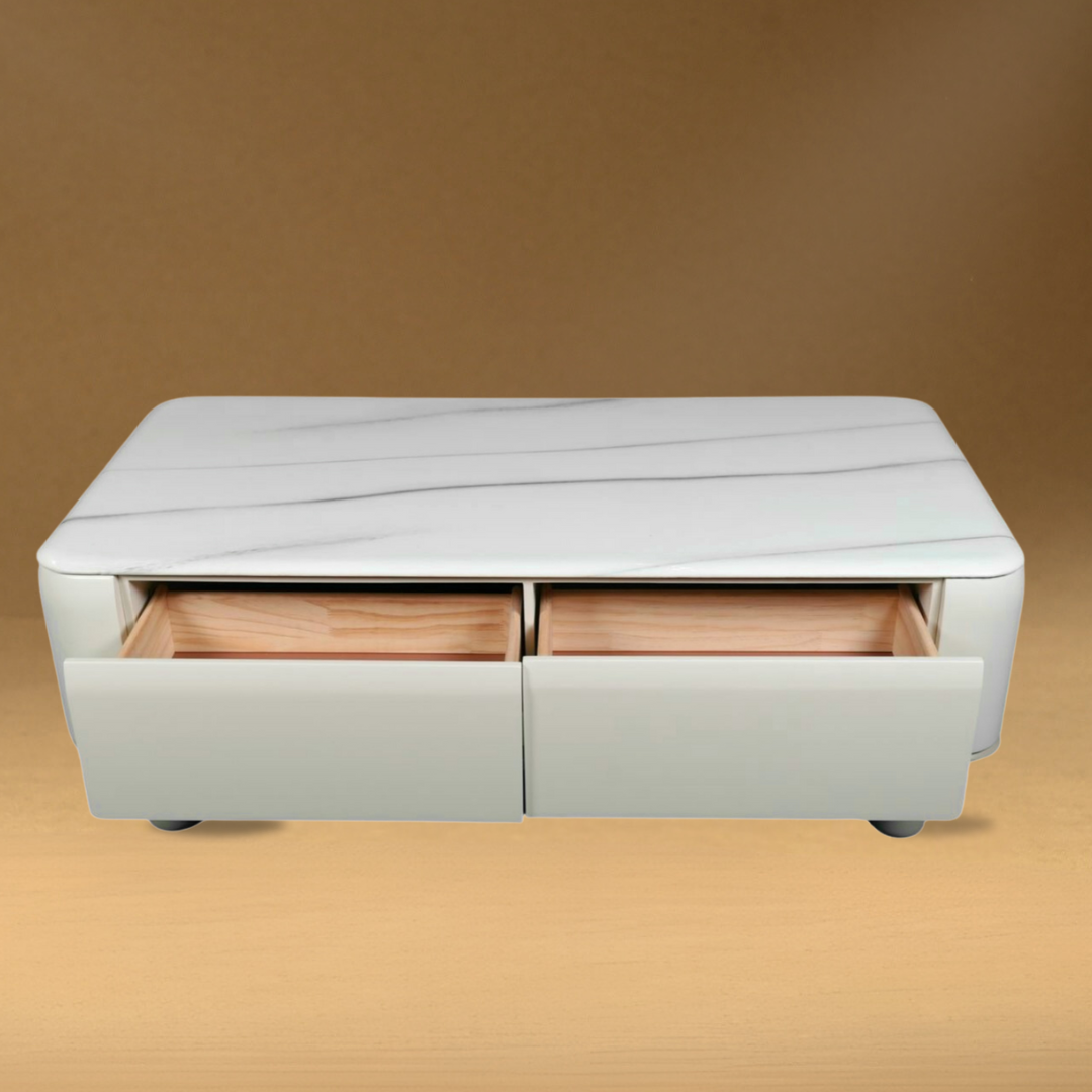 White Marble Effect Coffee Table with Storage